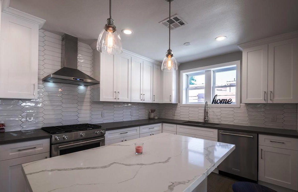 White Shaker Kitchen with Calacatta Island