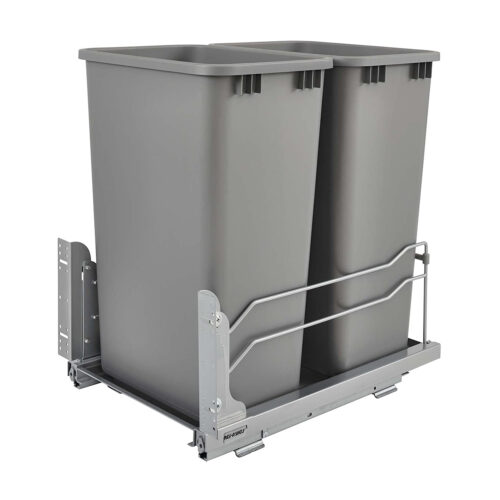 Double 50 Qt. Pull-Out Silver Waste Container with Soft-Close Slides