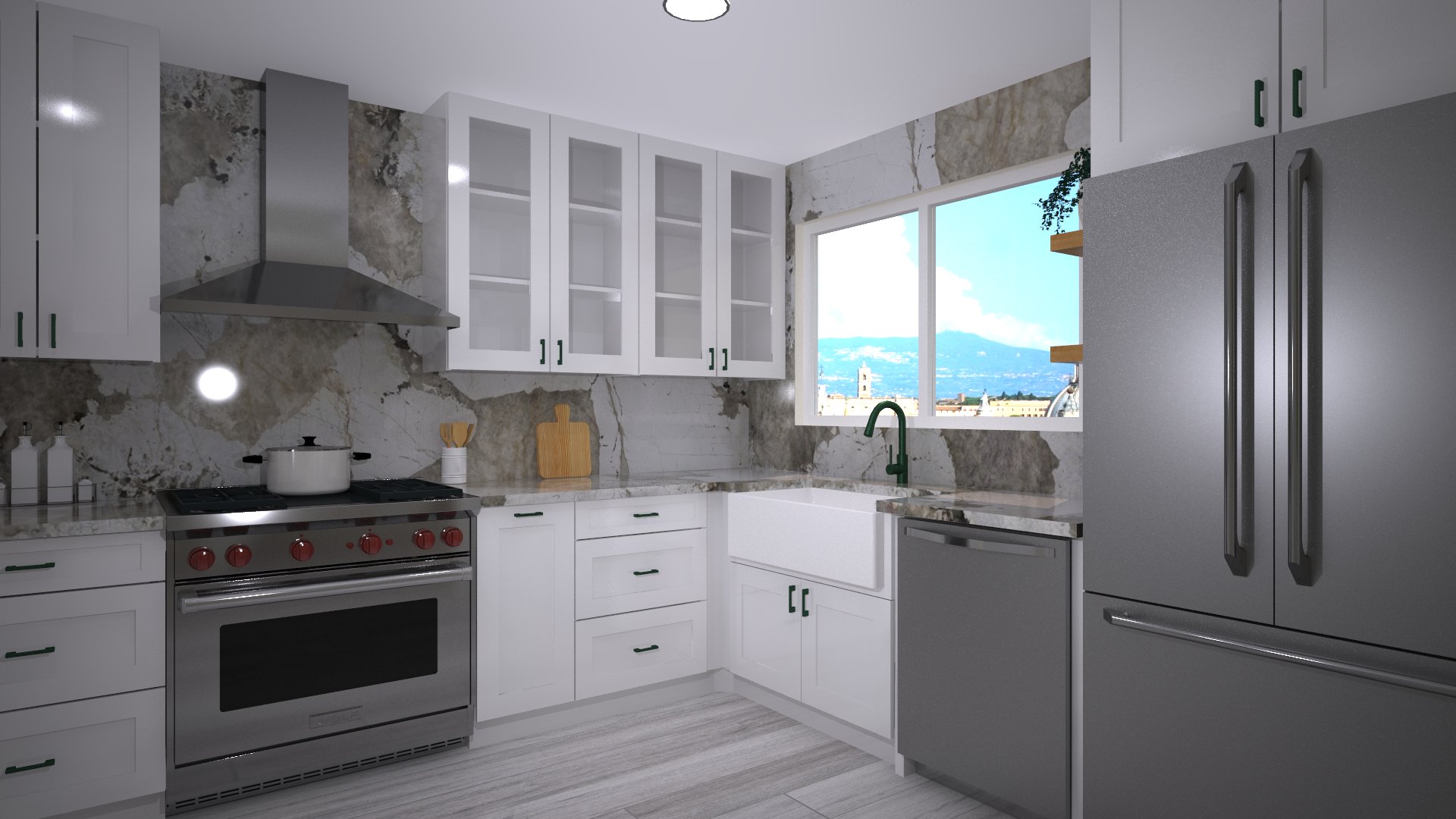 White shaker Kitchen with Dekton Countertop